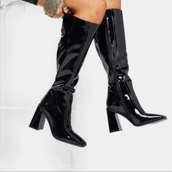 {Koi Footwear} Vegan Black Patent Boots - Picture 3 of 9